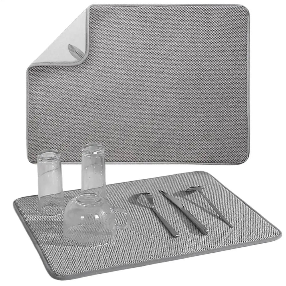 Large Microfiber Dish Drying Mat Absorbent Non-Slip Kitchen Counter Pad Oversized Drying Rack For Cups Utensils Bottles Home Peaceful Pleasures Health and Wellness 38x50cm