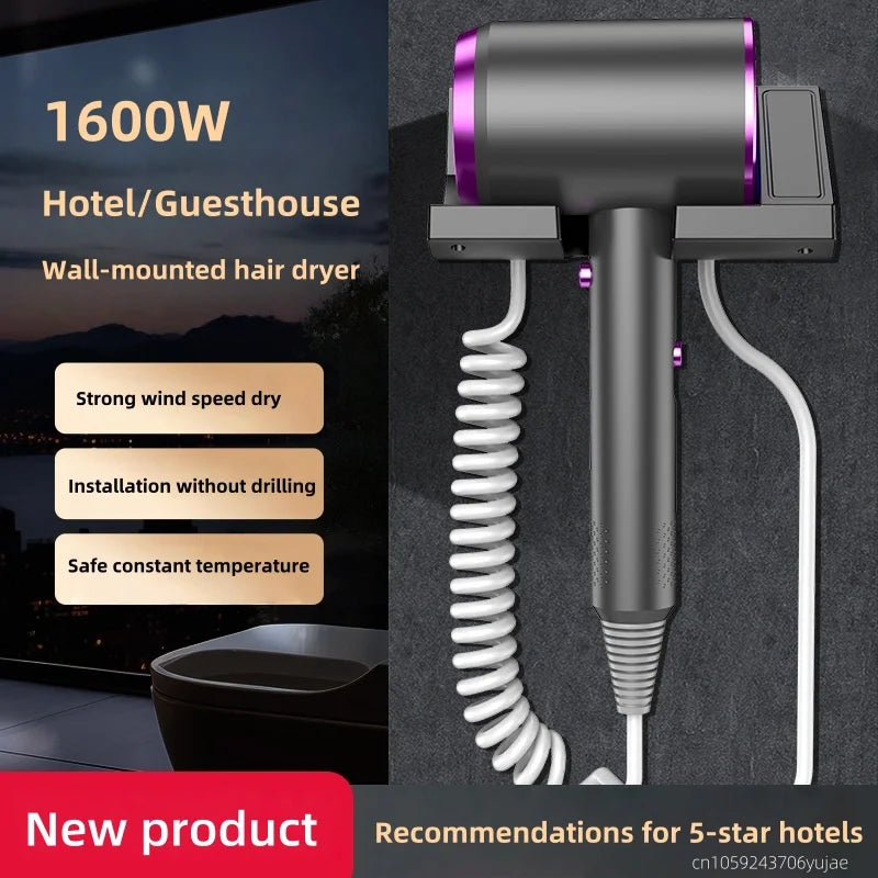 220V Hotel Wall-Mounted Hair Dryer, 1600w High-Power Hair Dryer Tube, No-Drill Installation For Bathroom And Toilet Peaceful Pleasures Health and Wellness Gray-220V AU