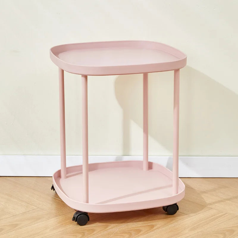 Quick Easy Assembly Simple Modern Stylish Lightweight Nightstand With Storage Shelf For Small Space Bedroom Apartment Renters Peaceful Pleasures Health and Wellness 2 Layers Pink