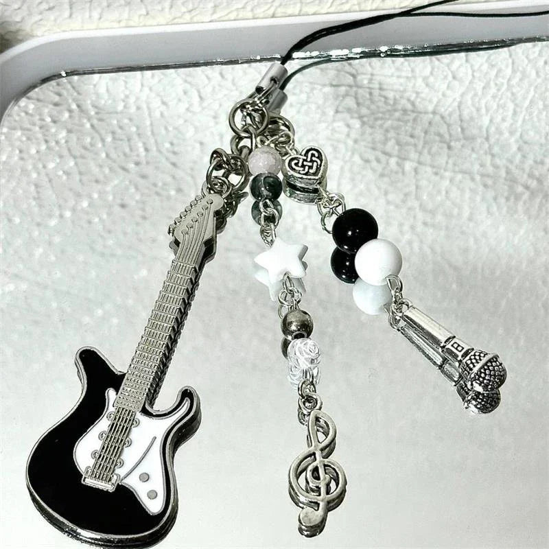 Guitar & Microphone Keychain Bag Charm | Music Lover Gift