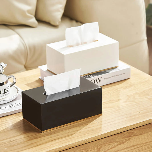 Stylish Plastic Tissue Box with Bamboo Base Desktop Organizer for Living Room Home Office Coffee Table Bathroom Use Peaceful Pleasures Health and Wellness