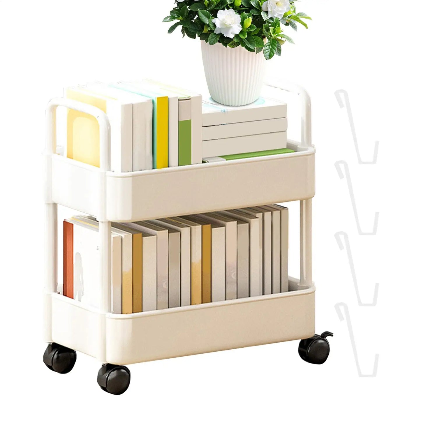 2-Tier Movable Bookshelf Cart with Wheels Multi-Purpose Storage Rack for Books Toys Snacks Household Mobile Organizer Peaceful Pleasures Health and Wellness