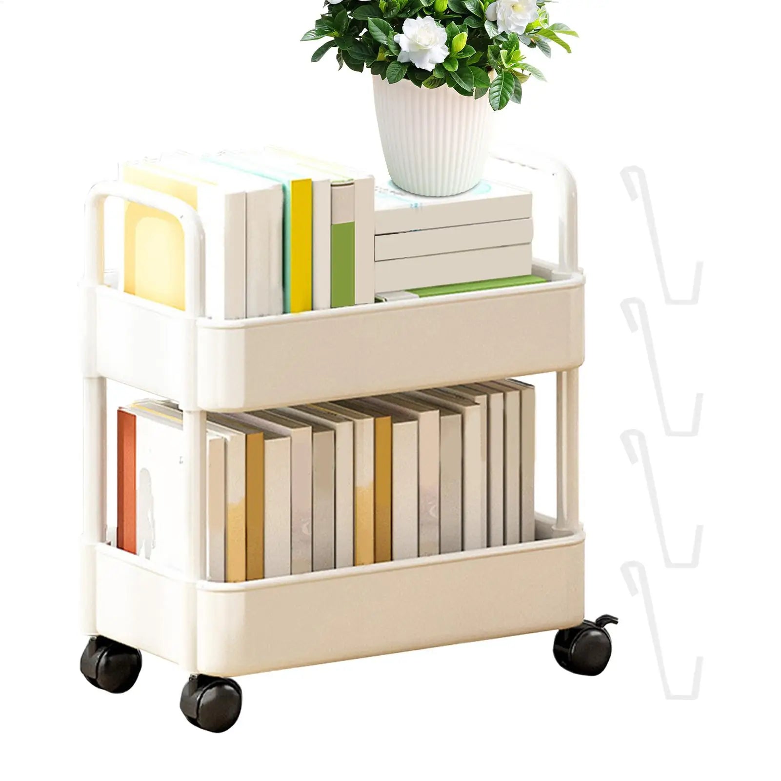 2-Tier Movable Bookshelf Cart with Wheels Multi-Purpose Storage Rack for Books Toys Snacks Household Mobile Organizer Peaceful Pleasures Health and Wellness