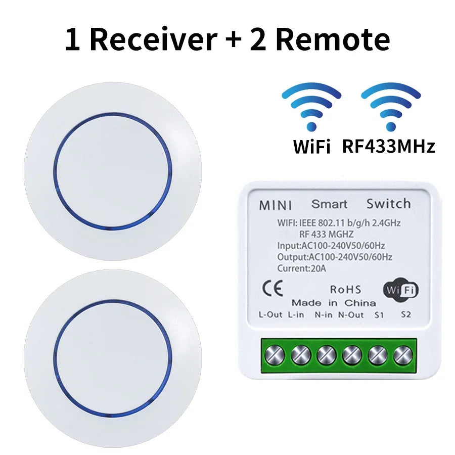 16A Tuya WiFi Smart Switch Alexa Google Assistant Voice Control Intelligent Switch Receiver RF433Mhz Wireless Push Button Remote Peaceful Pleasures Health and Wellness 1 Receiver 2 Remote