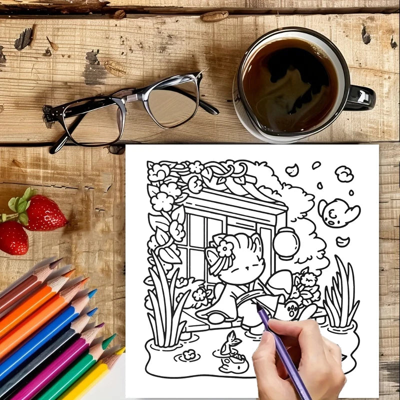 Cozy Japan Coloring Books Adults 28 Pages Cutie Colouring Book
