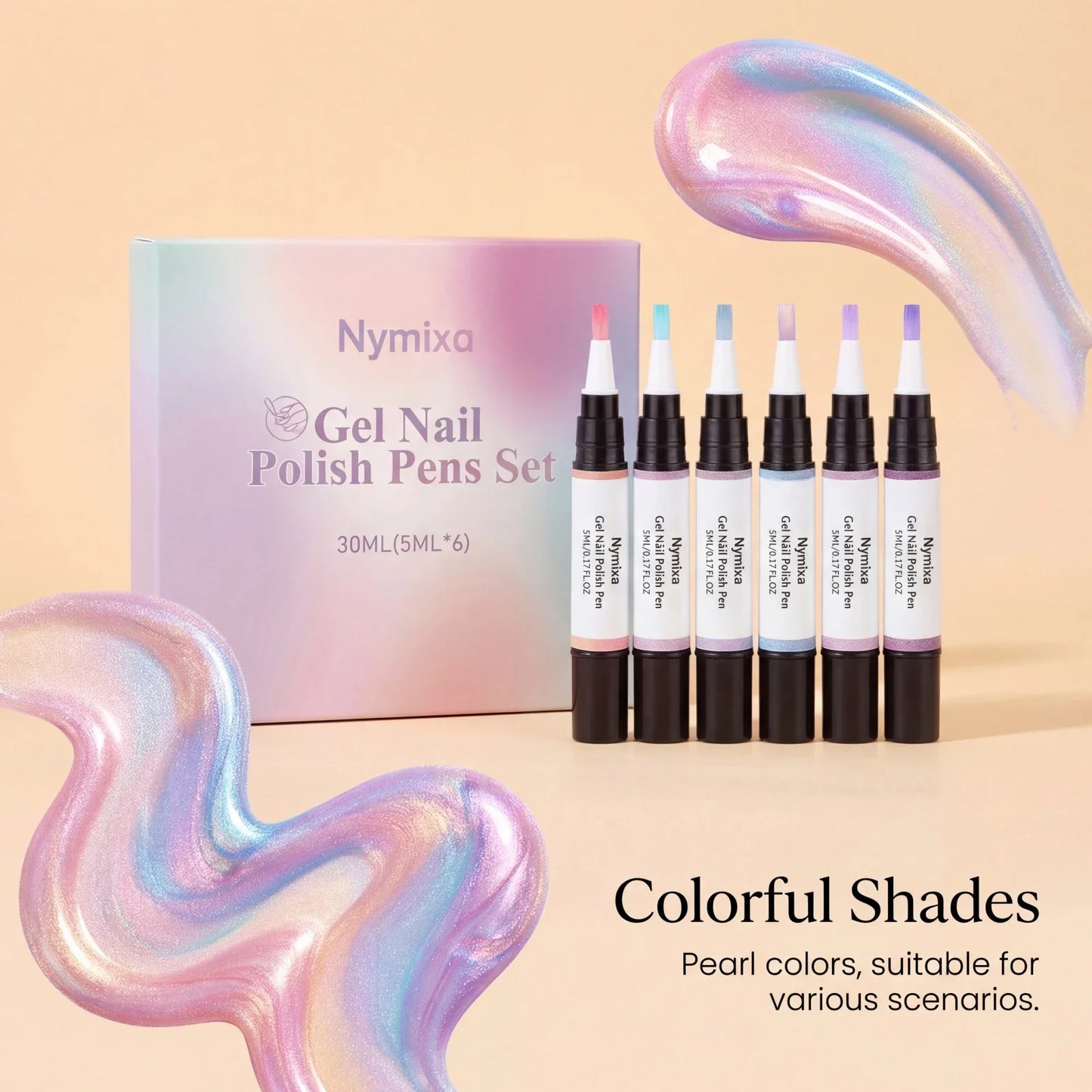 3-in-1 Gel Nail Polish Pen Set – 6 Colors, Quick Dry & Long Lasting