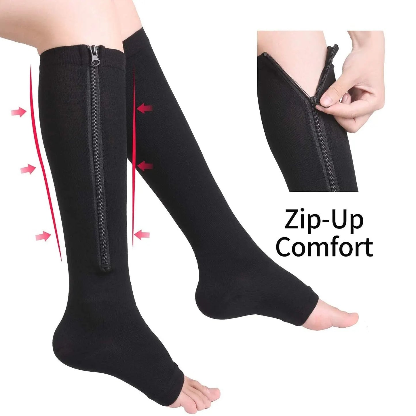 Compression Socks Men Women Support Knee Zipper Female Open Toe Thin Anti Fatigue Stretchy Sox High Socks Unisex Peaceful Pleasures Health and Wellness