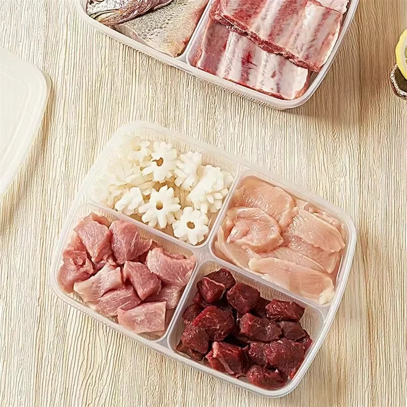 4-Compartment Fridge Food Storage Box with Lid | Freezer Safe