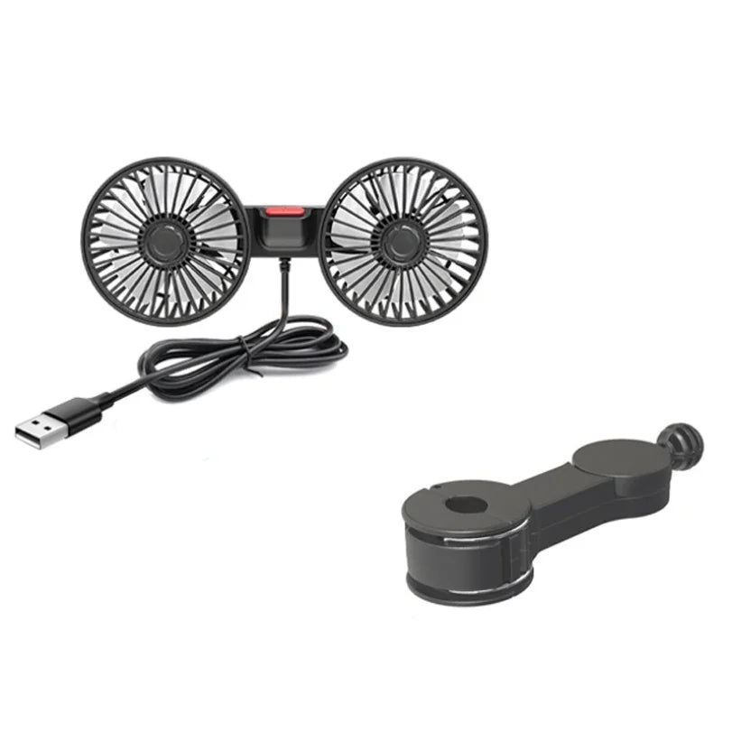 3-Speed USB Car Seat Cooling Fan | Dual Head 360° Rotation