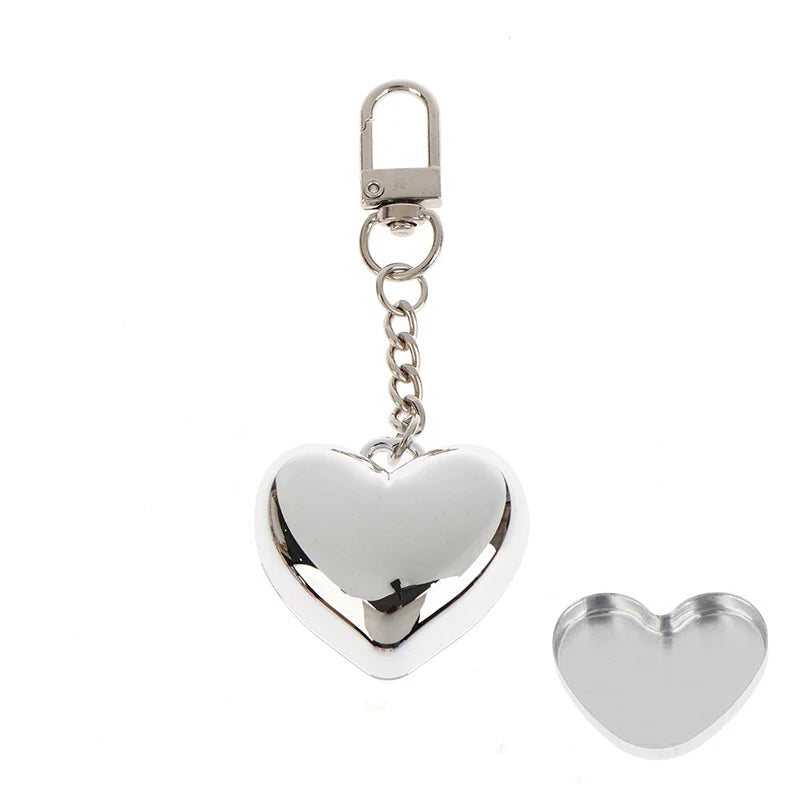 1Pcs Heart Shape Mini Empty Blush Powder Box Eye Shadow Container With Mirror And Aluminum Pan Key Chain Lipstick Case Packaging Peaceful Pleasures Health and Wellness Silver Keychain