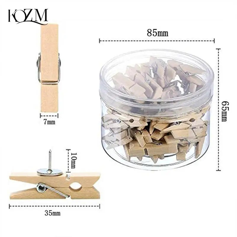 20-Pack Wooden Clip Push Pins for Cork Boards & Bulletin Boards