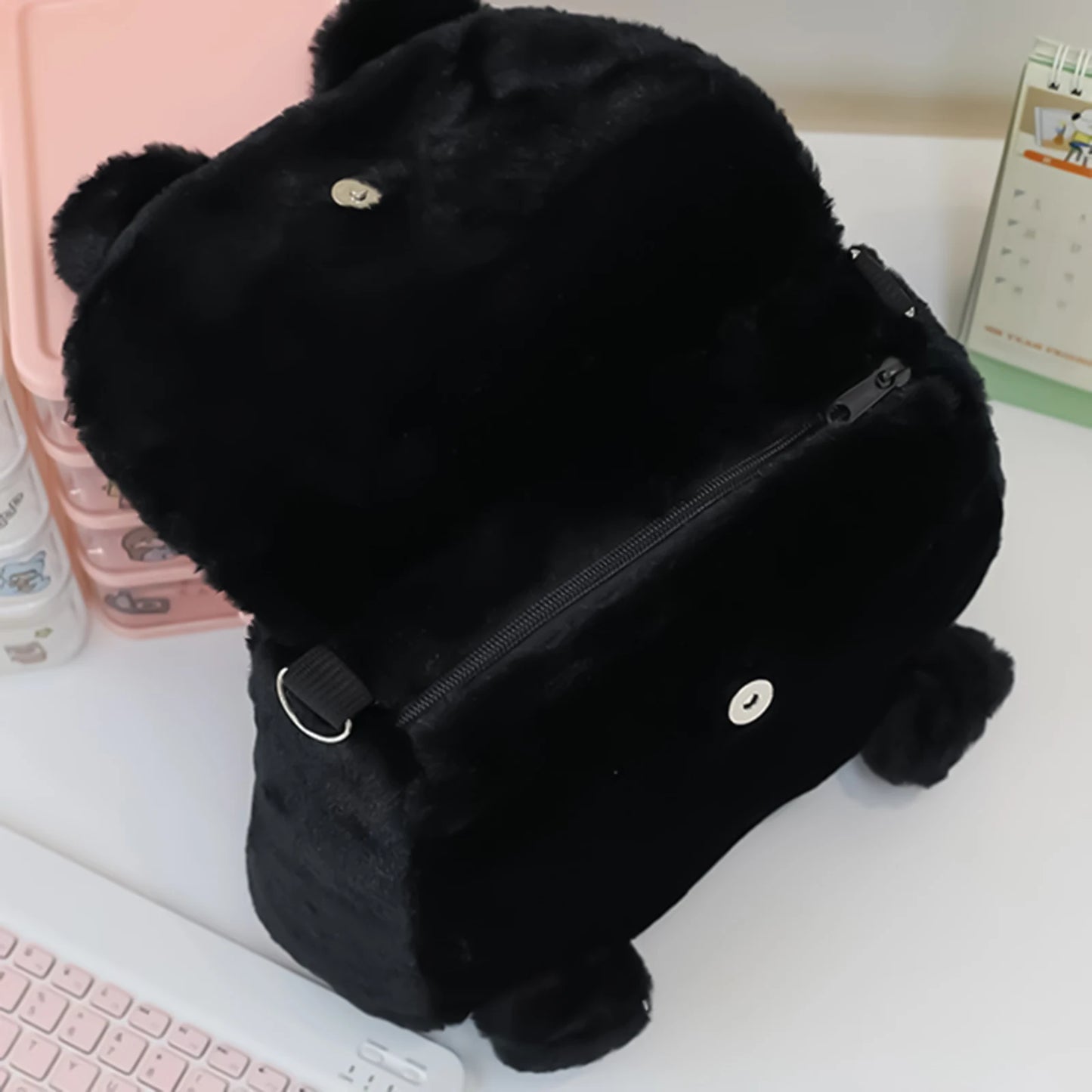 Black Cat Plush Backpack for Girls Cute Kitten Design Large Capacity Lightweight School Bag for Students Travel Daily Use Peaceful Pleasures Health and Wellness