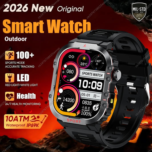 Military-Style Smart Watch | Bluetooth Call, Heart Rate, Flashlight Sports Smart Watch Peaceful Pleasures Health and Wellness