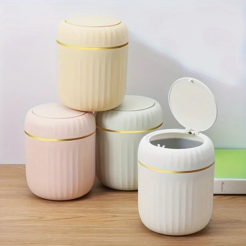 Mini Desktop Trash Can with Lid Garbage Waste Bin Organizer Bedroom Office Desk Storage Box Made Durable Plastic Home Supplies Peaceful Pleasures Health and Wellness