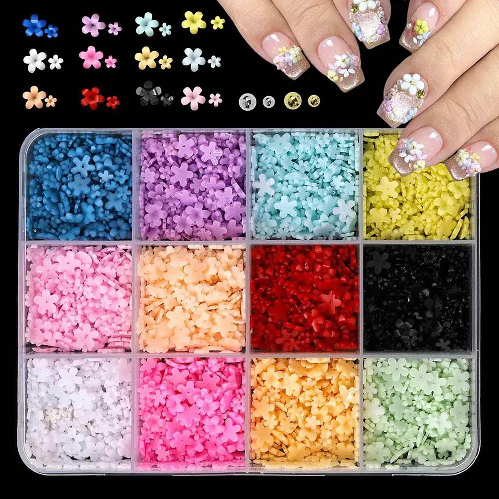 3D Acrylic Flower Nail Charms for Nail Art, Cute Colorful Floral Nail Charms with Caviar Beads & Flatback Pearls DIY Nail Decor Peaceful Pleasures Health and Wellness E- 12 gird