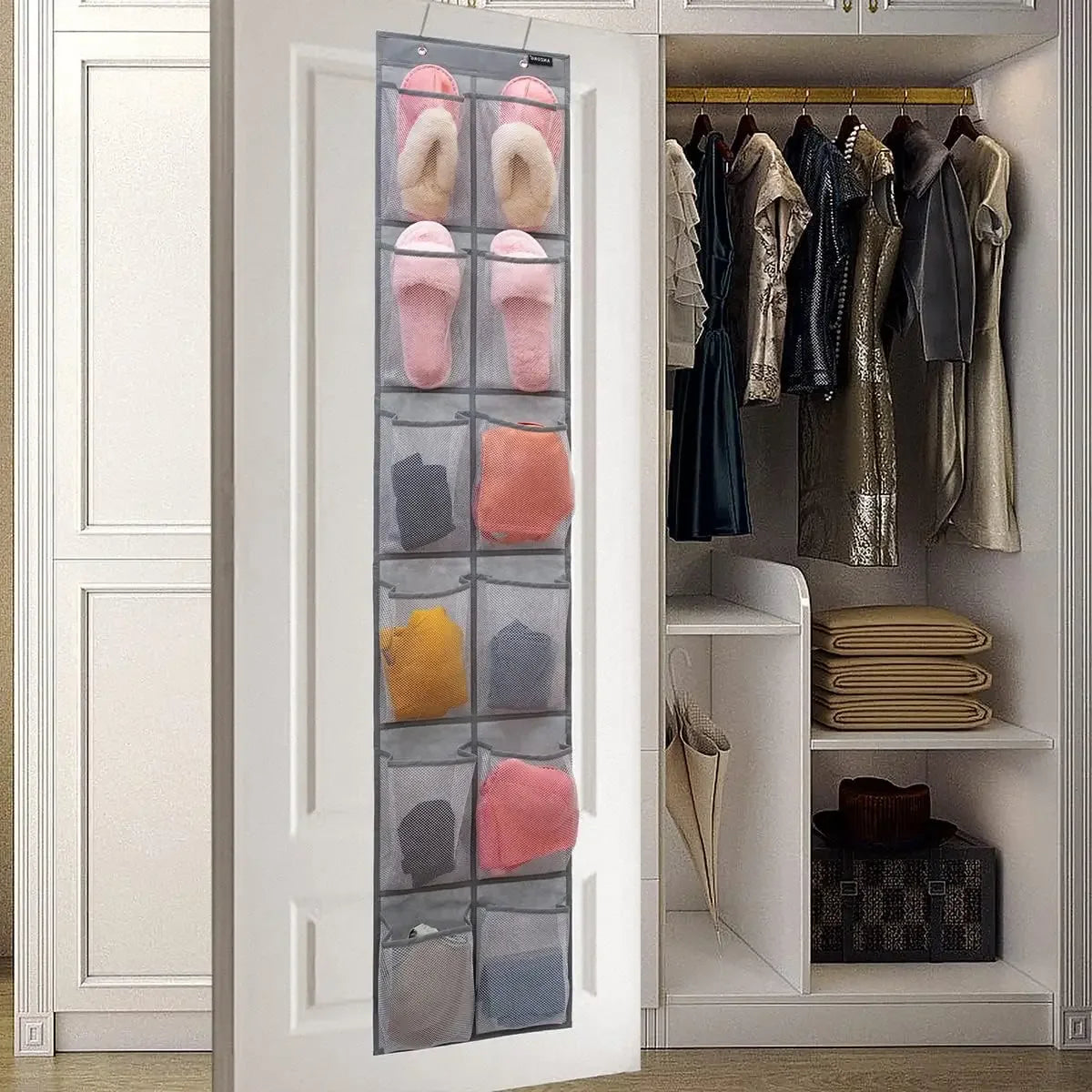 12-Pocket Hanging Shoe Organizer for Kids & Adults - Space-Saving Door Storage Solution Peaceful Pleasures Health and Wellness