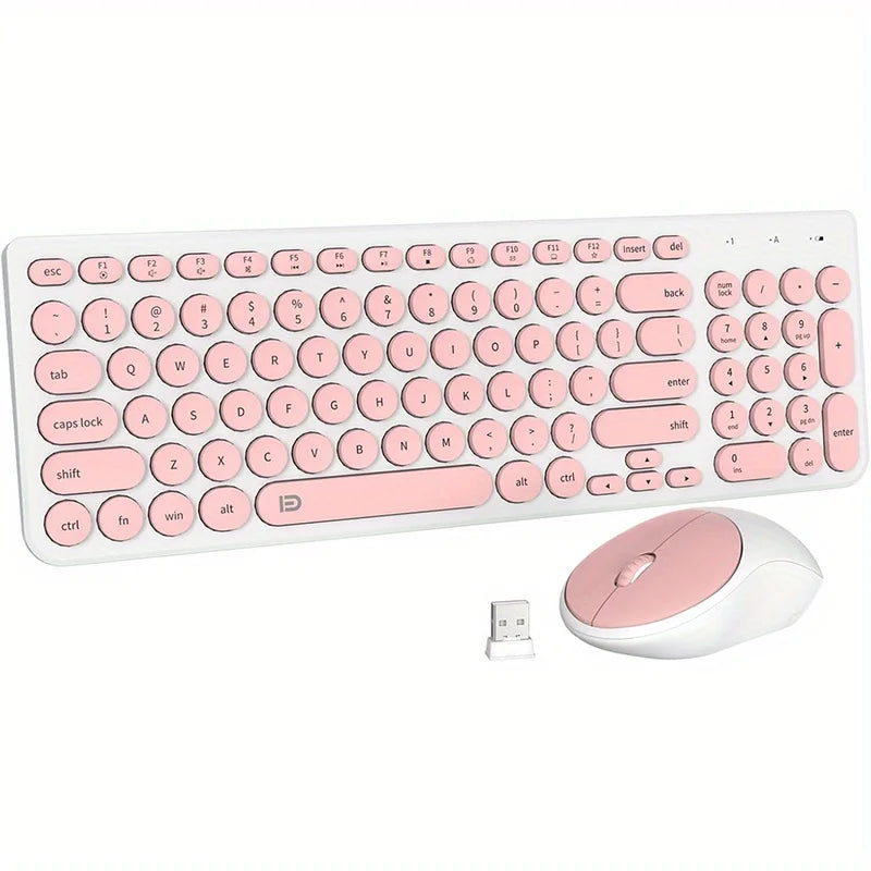 1 Set of 2.4G Wireless Keyboard and Mouse, Portable 95-key Multimedia key Office Mouse Kits, Silent Round Keyheads keyboard Mice Peaceful Pleasures Health and Wellness Pink