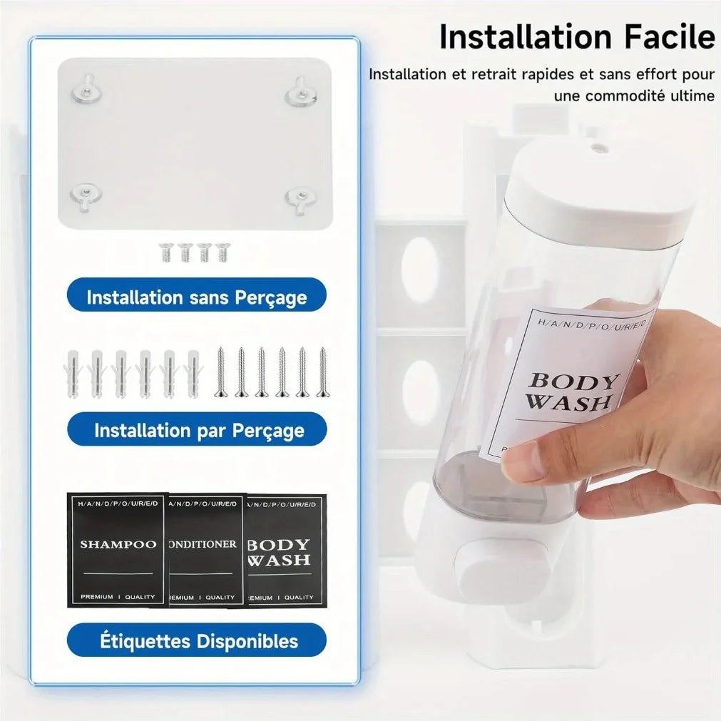 3-in-1 Wall-Mounted Soap & Shampoo Dispenser | No Drilling