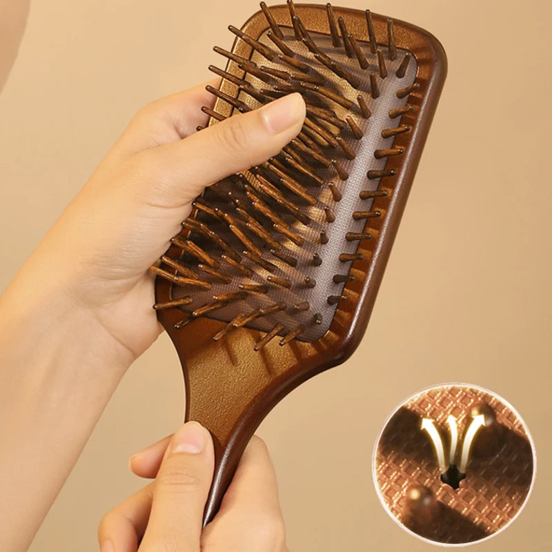 1pcs Sandalwood Hand Carved Air Cushion Comb With Wood Teeth, Scalp Massage Brush For All Hair Types, Wooden Hair Styling Peaceful Pleasures Health and Wellness