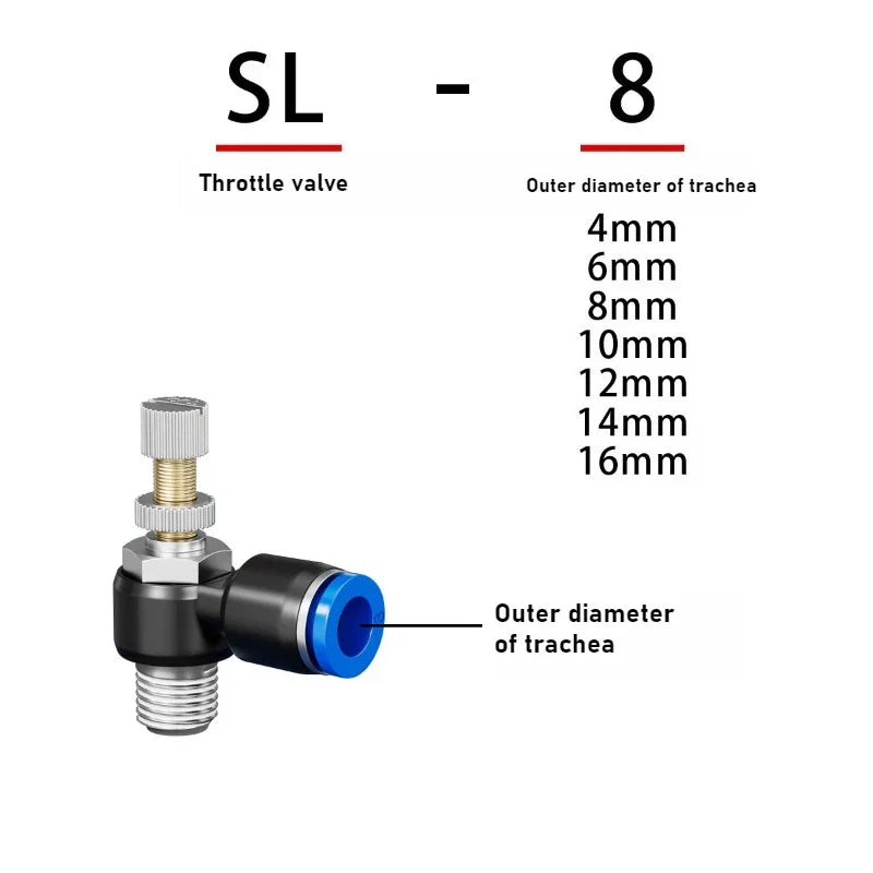 Quick Connect Pneumatic Air Speed Throttle Valve SL 4–12mm