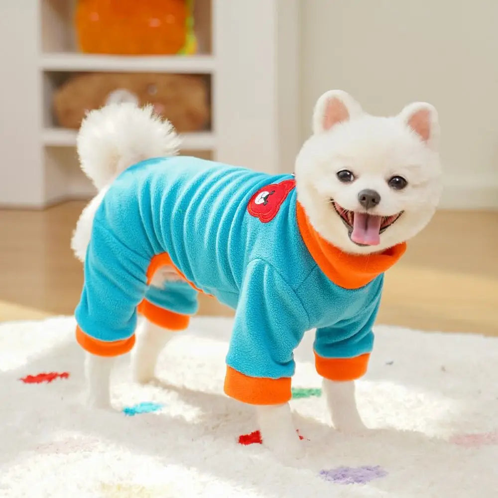 Bear Pattern Plush Dog Jumpsuit | Warm 4-Leg Pet Pajamas