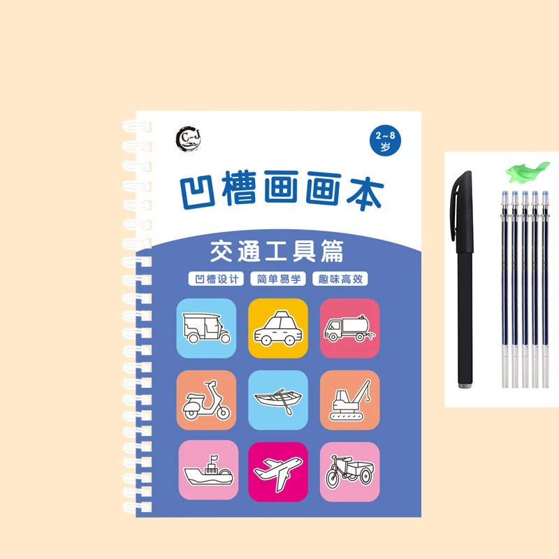 Magic Writing&drawing Practice Book Kids 3D Tracing Workbook Stencil
