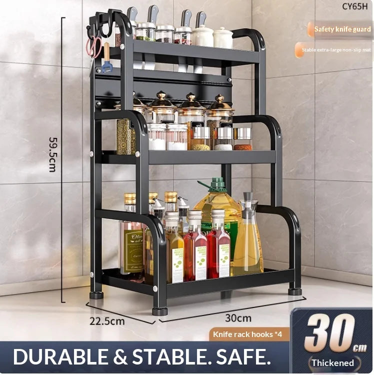 Modern Household Kitchen Spice Rack Countertop Storage Organizer Multifunctional Shelving Unit For Cooking Essentials Peaceful Pleasures Health and Wellness 30cm 3 Layers B