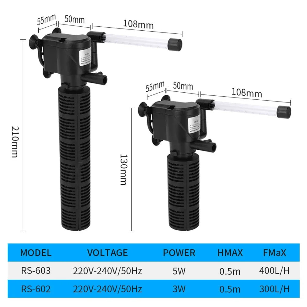 3-in-1 Submersible Aquarium Filter – Mini Fish Tank Water Purifier Peaceful Pleasures Health and Wellness