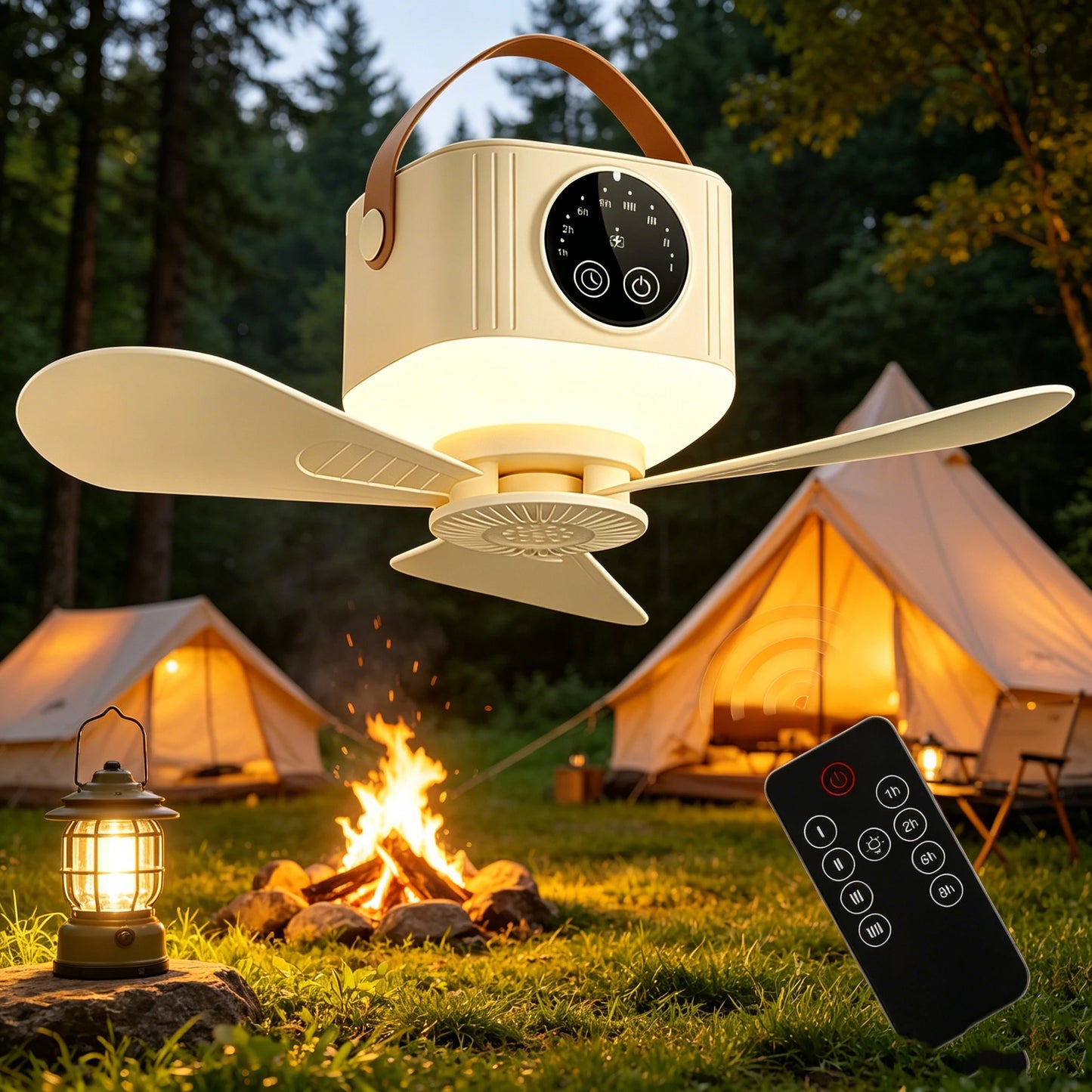 3 LED Light Portable Ceiling Fan 4 Speeds 4 Timers Support Mosquito Repellent Outdoor Camping Hanging Tent Fan with Remote Peaceful Pleasures Health and Wellness
