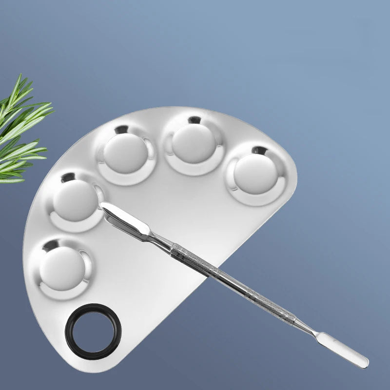 5-Well Makeup Palette Spatula Stainless Steel Nail-art Cosmetic