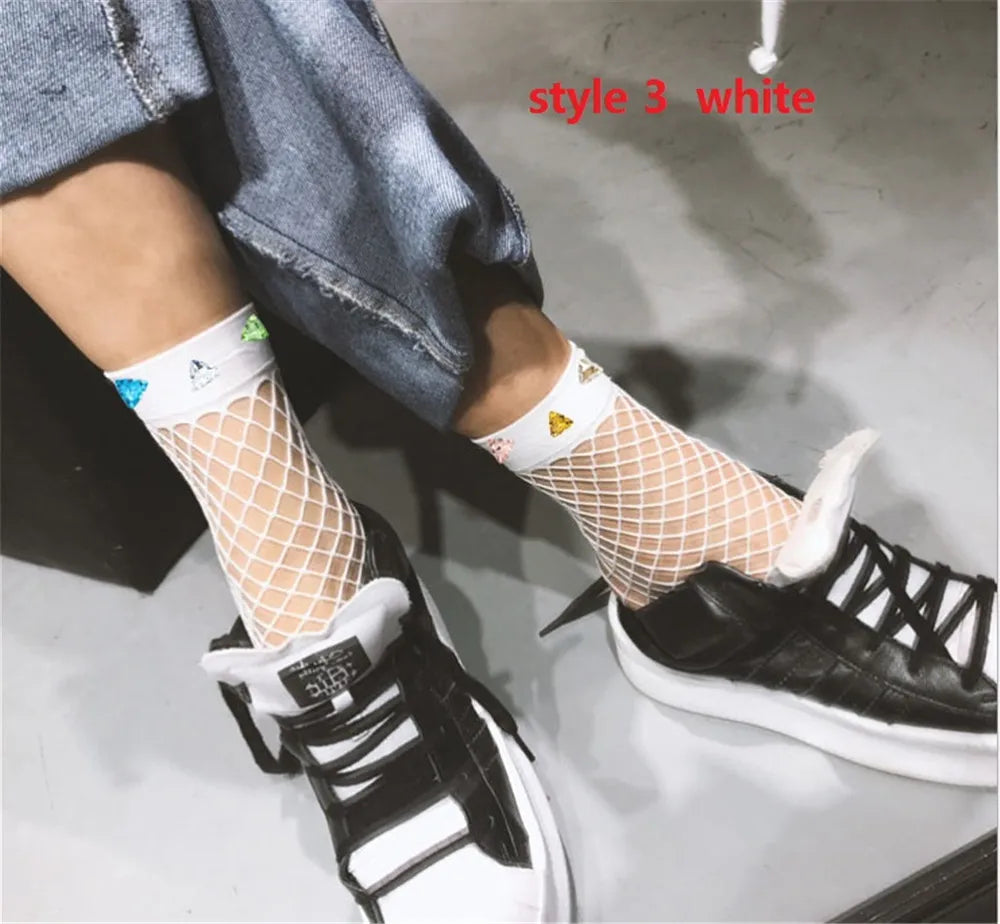 1pairs/2PCS Chic Streetwear Women's Harajuku Breathable Rivet Fishnet Socks.Sexy Hollow out Nets Socks Ladies Mesh Sox Hosiery Peaceful Pleasures Health and Wellness