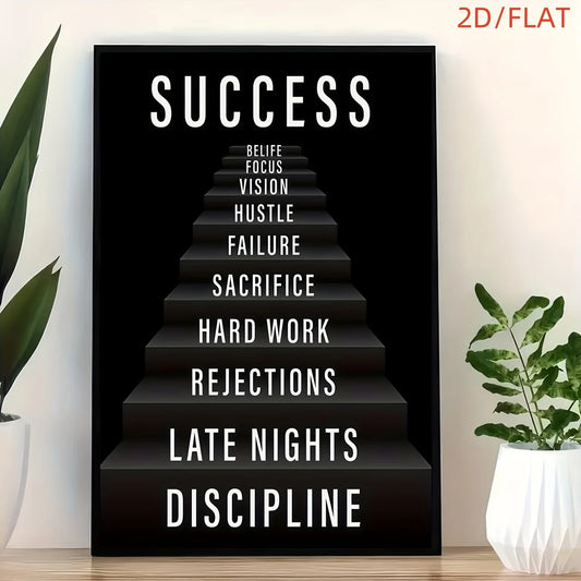 "Stairway To Success" Motivational Quote Canvas Wall Art Canvas Wall Art Peaceful Pleasures Health and Wellness G4734 30x40cm Unframed
