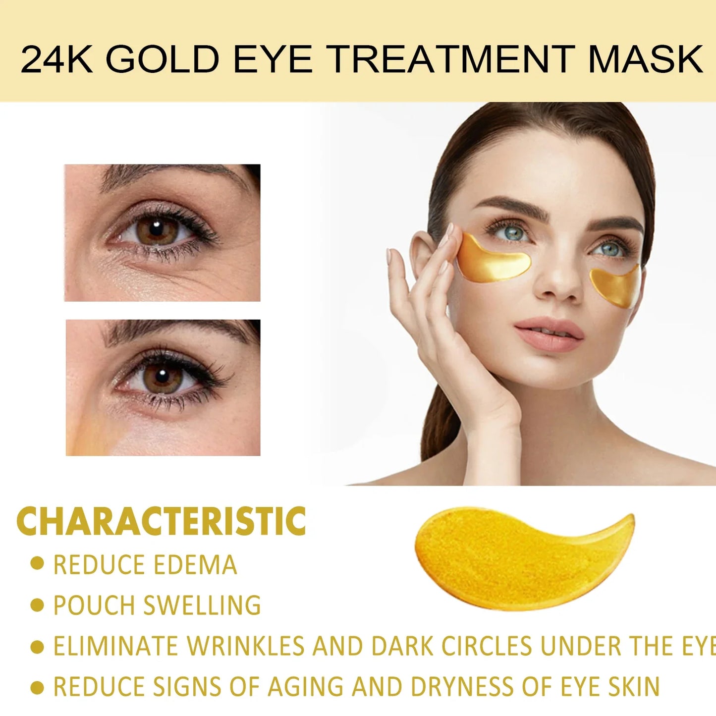 24K Gold Under Eye Patches – Firming, Hydrating 60-Pack