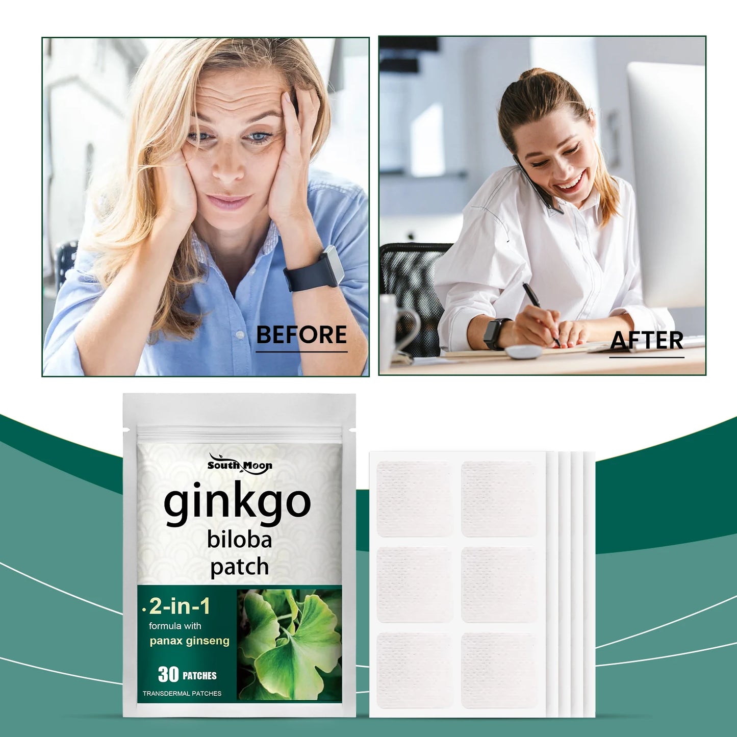 Ginkgo Biloba & Ginseng Herbal Focus Patches – 30-Pack