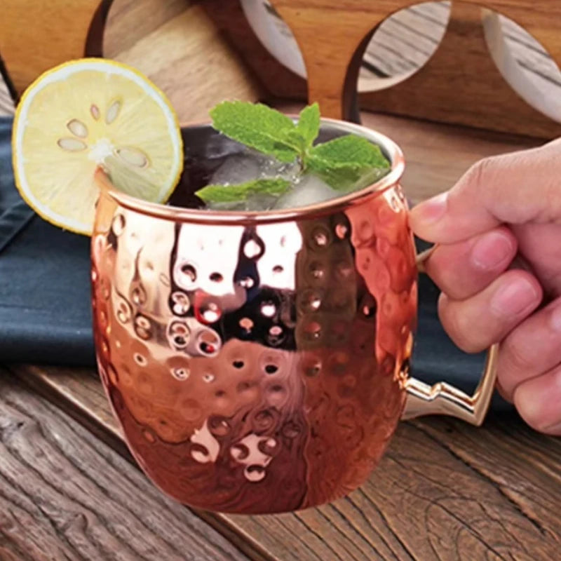 New Stainless Steel Moscow Mule Beer Mugs Metal Copper Plated Hammered Anti-fall Beer Mug Cocktai Mugs Bar Banquet Drink Mugs Peaceful Pleasures Health and Wellness