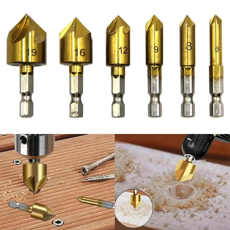 Hexagonal Handle Titanium Plated Five Edge Chamfering Knife
