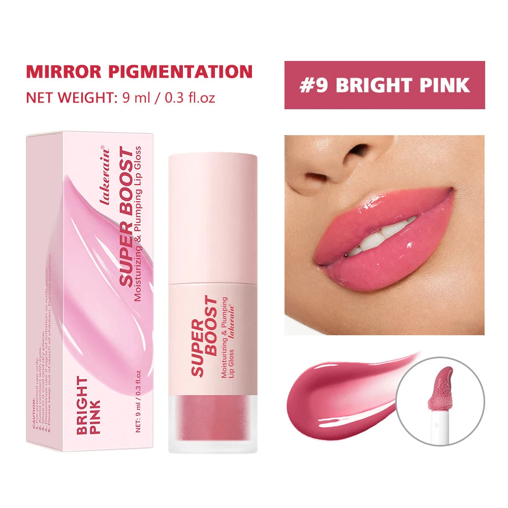 Super Boost Moisturizing & Plumping Lip Gloss Lightweight Mirror Pigmentation Non-Sticky Mirror Shine Nourishing Makeup Cosmetic Peaceful Pleasures Health and Wellness 9Bright Pink