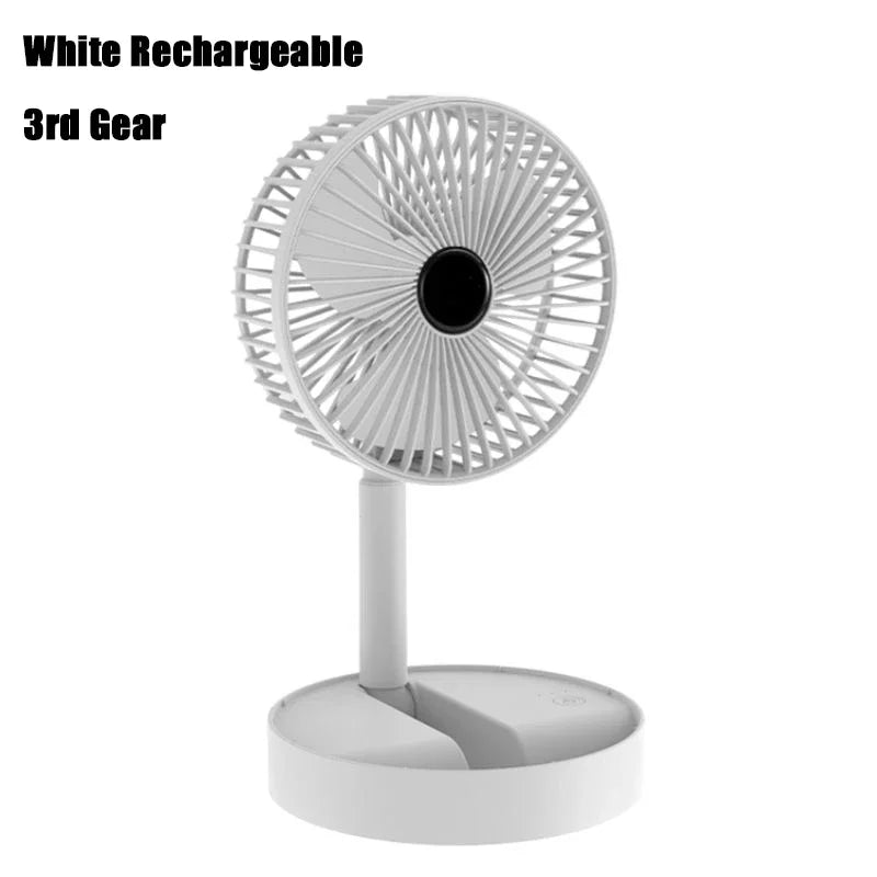 Home Folding Fan Cooling Handy Desk Low Noise Adjustable Hight USB Charging High Duration Standby Desktop Mini Electric Fan Peaceful Pleasures Health and Wellness White Rechargeable
