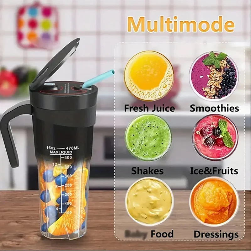 Portable Blender Cup Bottle USB Rechargeable 460ml 6 Blades Fruit Mixer Mini Hand Juicer Blender Smoothie With Straw Peaceful Pleasures Health and Wellness