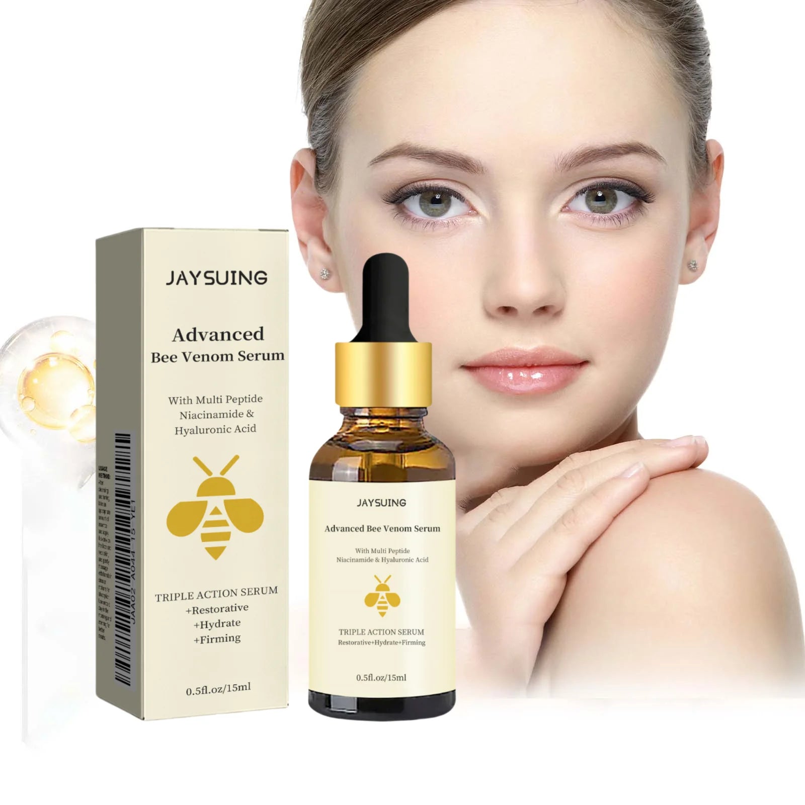 Bee Venom Face Essence Long Lasting Moisturizing Compact Brighten Skin Improve Dullness Reduce Fine Lines Hyaluronic Acid Serum Peaceful Pleasures Health and Wellness