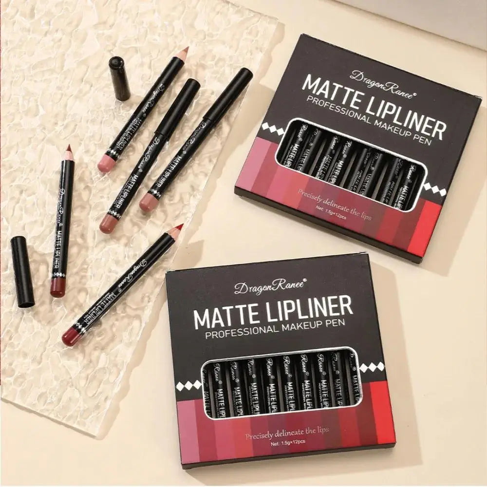 Dragon Ranee 12-Color Matte Lip Liner Set – Waterproof