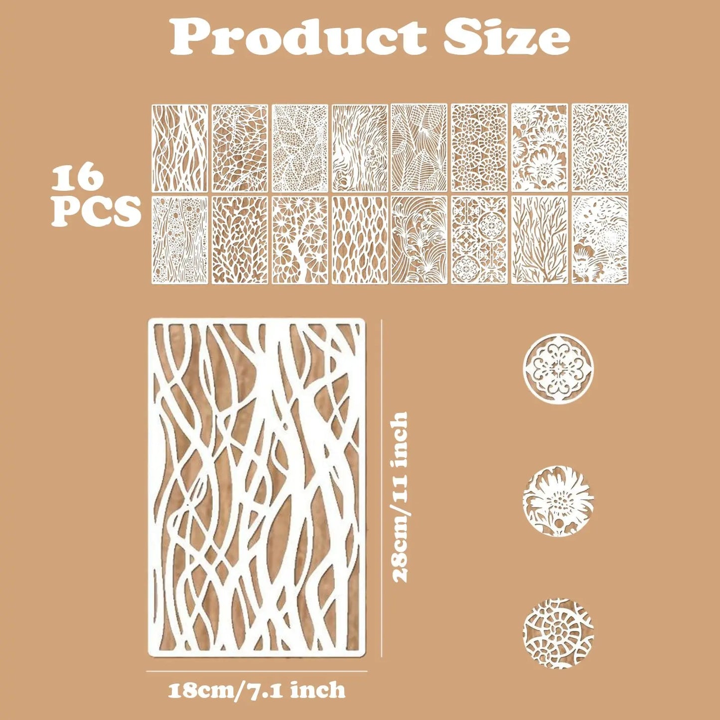 16/24Pcs Reusable Stencils Set, Abstract Texture Brick Pattern for Painting, Drawing, Card Making,Canvas, Furniture,Mixed Media Peaceful Pleasures Health and Wellness