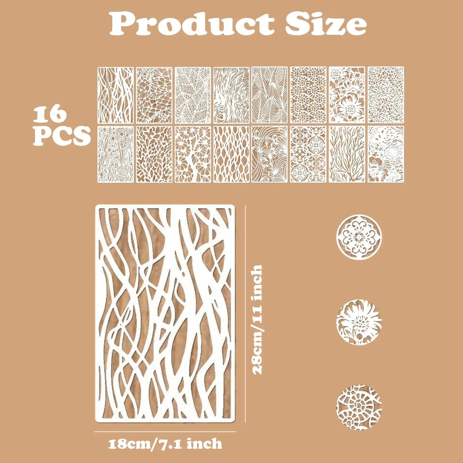 16/24Pcs Reusable Stencils Set, Abstract Texture Brick Pattern for Painting, Drawing, Card Making,Canvas, Furniture,Mixed Media Peaceful Pleasures Health and Wellness