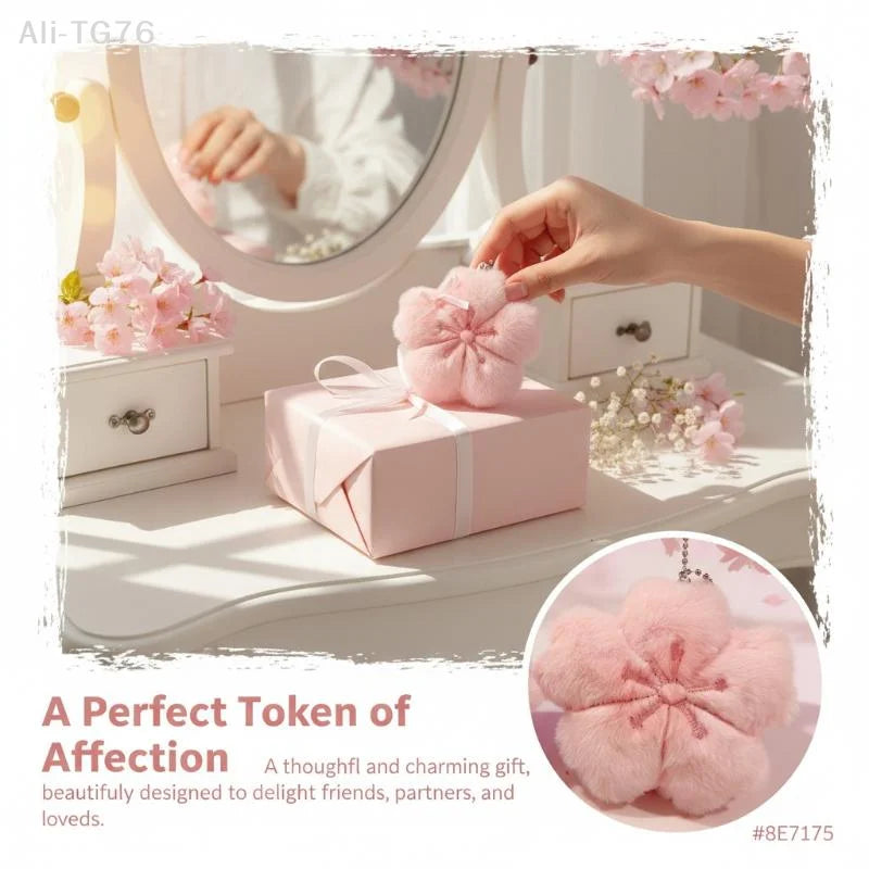 Cherry Blossom Kawaii Plush Keychain | Cute Bag Charm Pendant