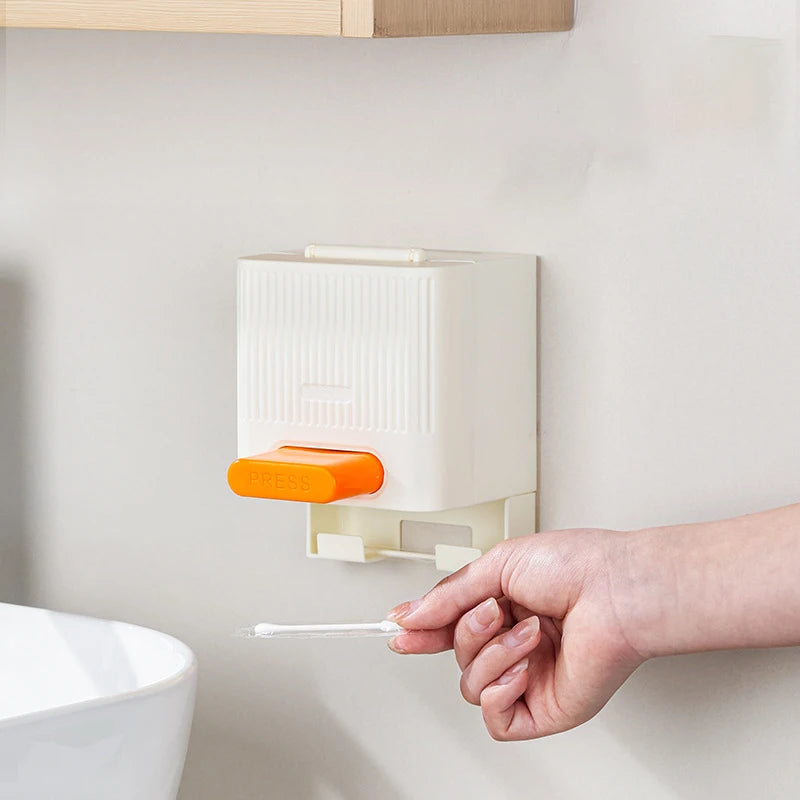 Automatic Press Cotton Swab Dispenser Box | Dustproof Organizer Cotton Swab Dispenser Peaceful Pleasures Health and Wellness