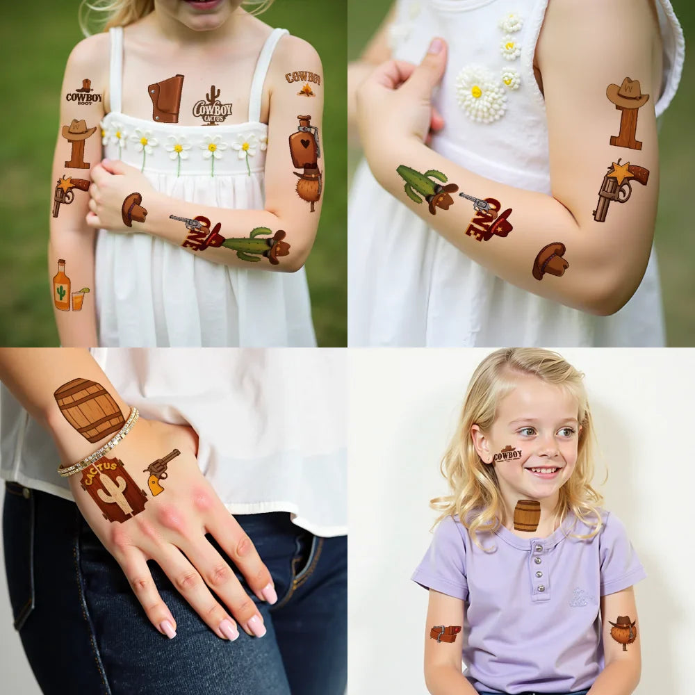63-Piece Waterproof Temporary Tattoos – Western Cowboy Stickers