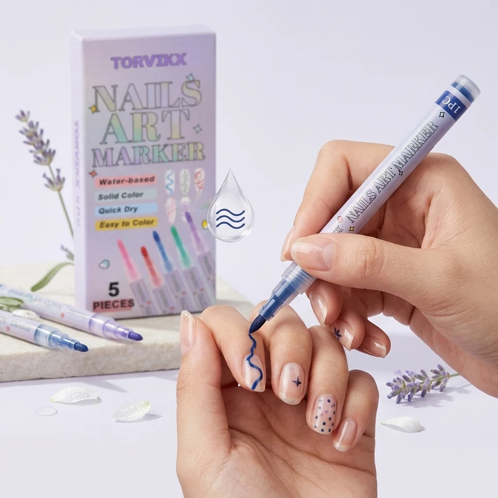 Water-Based Nail Art Markers Set | 5pc Quick Dry Pens Nail Art Pens Peaceful Pleasures Health and Wellness