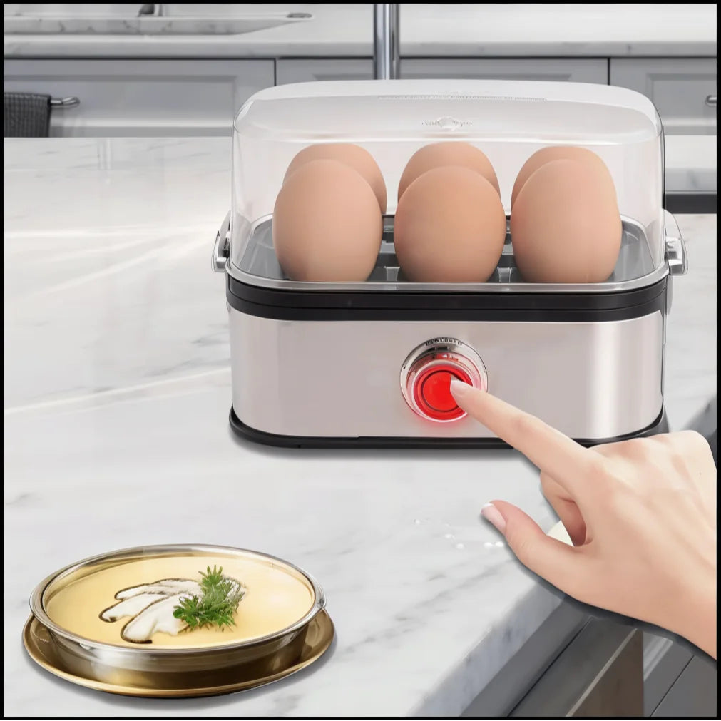 200W Rapid Egg Cooker – 6-Egg Stainless Steel Auto Shut-Off