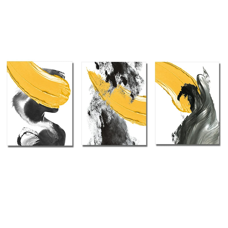 Abstract Yellow & Black Nordic Canvas Wall Art Print | Unframed