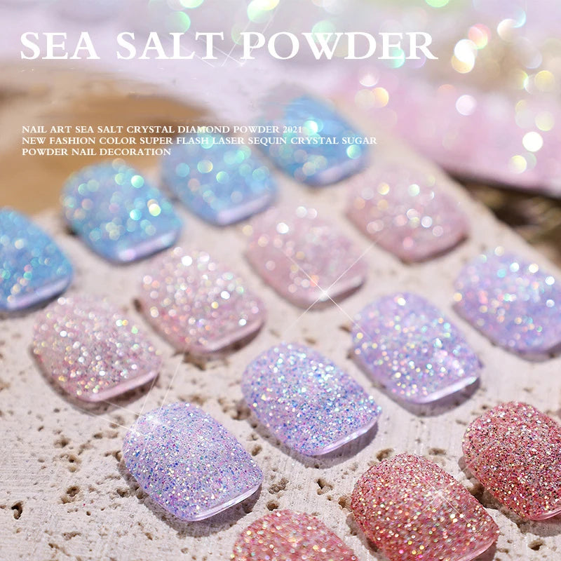 Aurora Sea Salt Nail Glitter Set – 12 Colors Holographic Sugar Powder